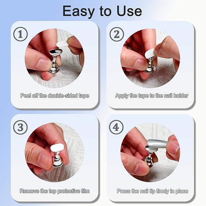 Nail Stand for Press Ons Display Practice for Acrylic Nails, Magnetic Fake Nail Tips Holder with Metal Base for Painting Tools, Designs with Reusable Double-Sided Tape for Home DIY Art Salon Supplies