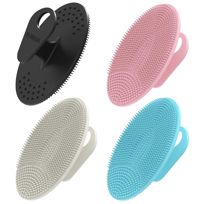 Face Scrubber 4 Pack, BEAUTAIL Silicone Manual Facial Cleansing Brush for Men Women, Gentle Face Scrubber Exfoliator, Skin Care Exfoliating Face Brush, Black+Starlight+Pink+Blue