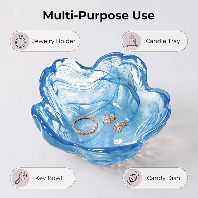Gifts for Women Flower Jewelry Dish Ring Holder Dish Jewelry Tray Cute Vanity Organizer Blue Room Decor Aesthetic Nightstand Bathroom Bedroom Decor Trinket Dish Small Friendship Wedding Birthday Gifts