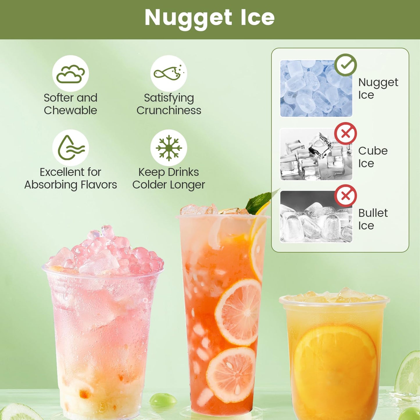 COSTWAY Self Dispensing Nugget Ice Maker Countertop, 56 Lbs/24H Soft Chewable Ice, Pebble Ice Maker with Self-Cleaning, One-Button Operation, Portable Stainless Steel Ice Maker for Home Office Party