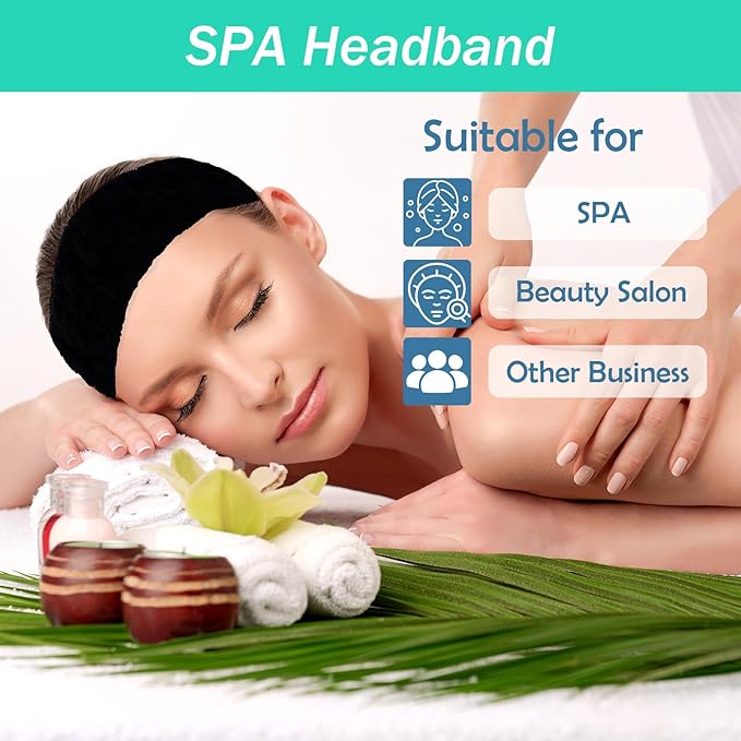 Microfiber Spa Headband 3-Pack, Soft Terry Cloth Headband for Washing Face, Facial Mask, Makeup, Shower, Yoga, Gift for Women and Teens (Black x3)