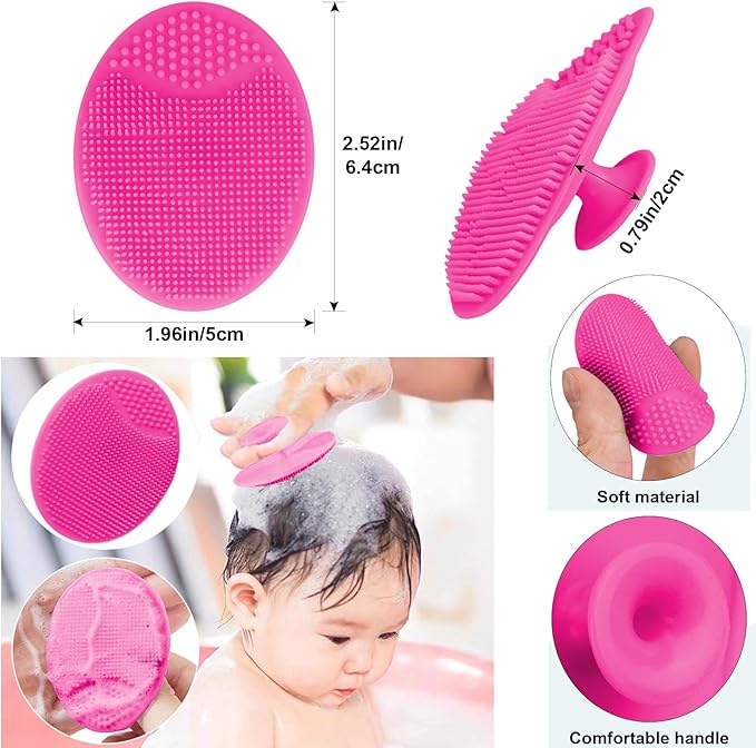 Baby Hair Brush, Goat Bristles Brush and Rose Red Baby Silicone Brush Set for Cradle Cap Wood Bristle Brush for Newborns and Toddlers (2 Piece)