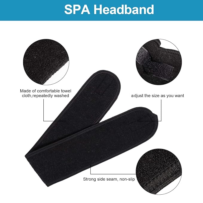 Whaline Spa Facial Headband Head Wrap Terry Cloth Headband 4 Counts Stretch Towel for Bath, Makeup and Sport (Black)