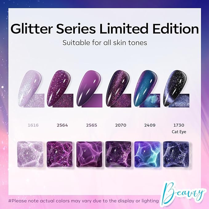 modelones Gel Nail Polish Set, 6 Colors 2026 Winter Purple-Red/Black/Blue Sparkle Chameleon Glitter Gel Polish Purple-Black Color Changing 9D Cat Eye Nail Polish With Magnet LED Nail Art DIY Gift