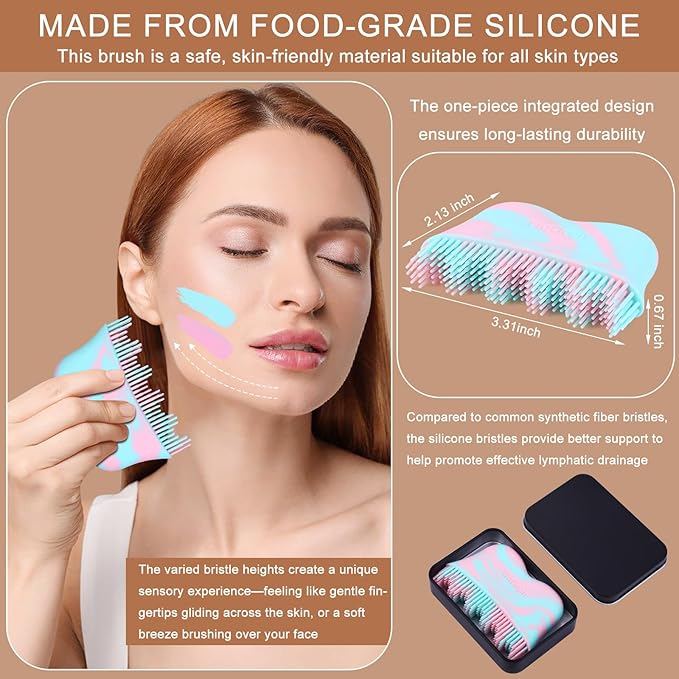 Lymphatic Contour Face Brush, 2026 New Silicone Lymphatic Drainage Massager, Dry Brush Alternative to Gua Sha for Face and Body