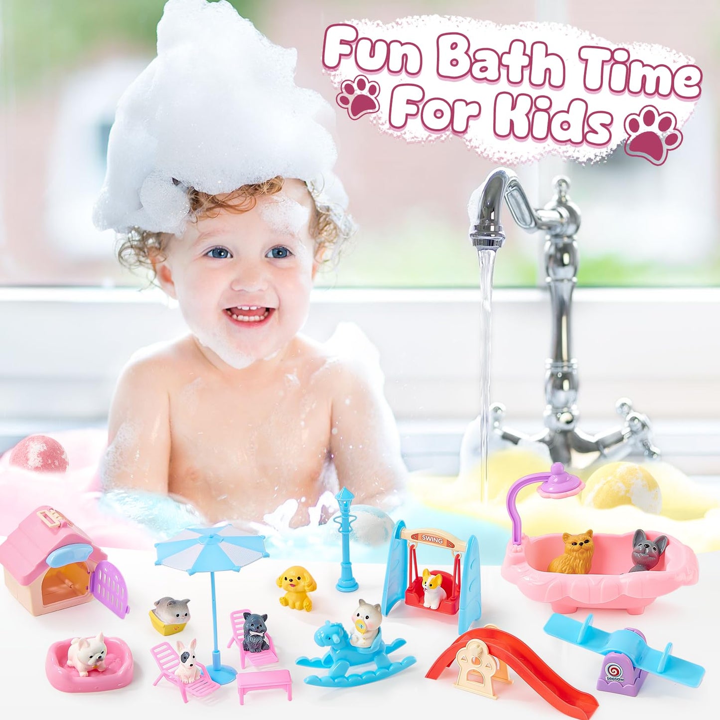 Toylink Bath Bombs for Kids with Surprise Inside for Girls Boys, 12 Pack Kids Bath Bombs with Dog & Cat Toys Pretend Playset Handmade Bubble Bath Fizzies Birthday Christmas Gift Set