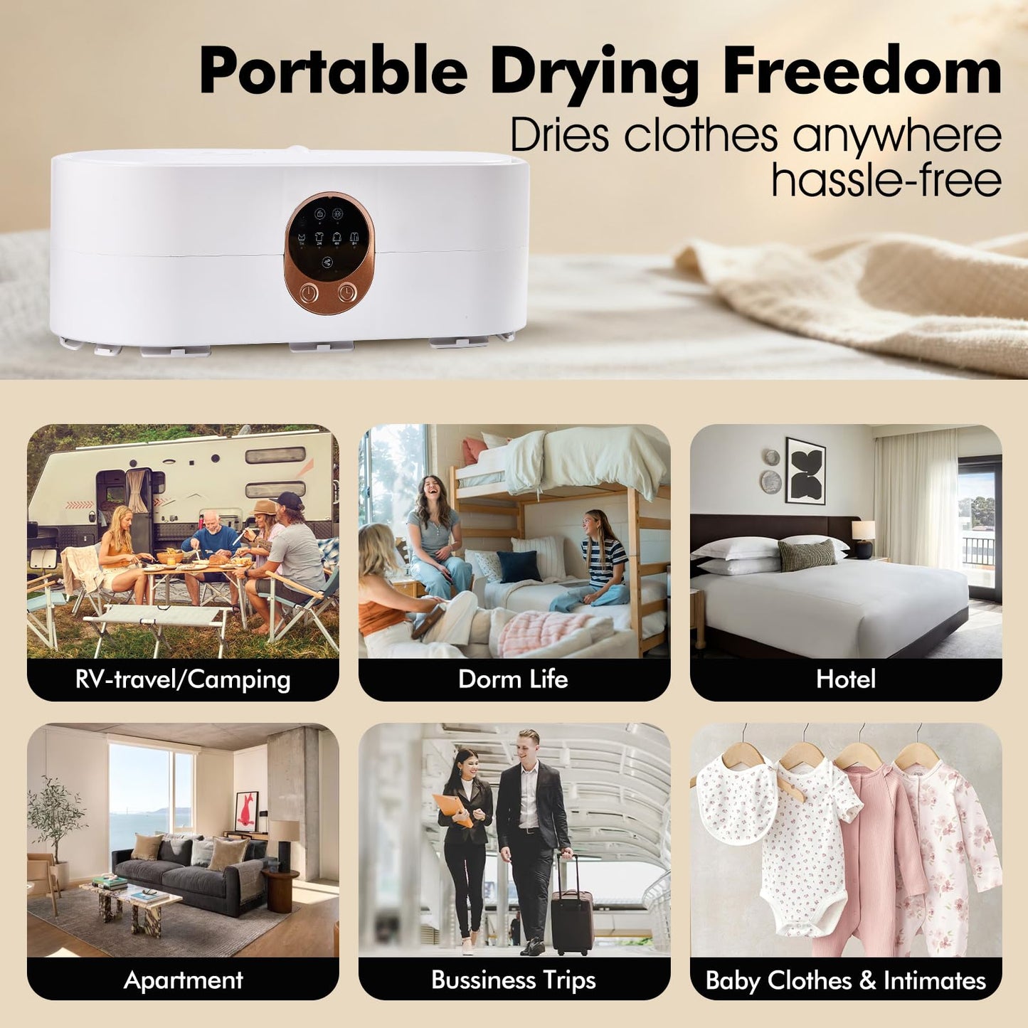 Portable Clothes Dryer for Laundry, Mini & Compact Dryer for Apartment, Dorms, RV, Travel, with 4 Timer Settings (1H/2H/4H/8H), 167°F Constant Temperature