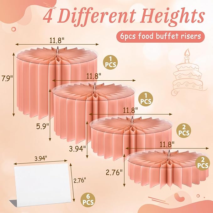 6Pcs Buffet Risers, Valentine's Day Food Risers for Table, Foldable Cake Display Stands, Tall Cardboard Cupcakes Stand for Show Catering Desserts Jewelry Wedding Birthday Party Decoration (Pink)