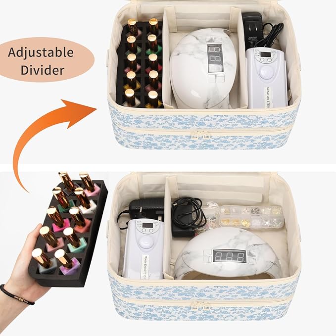 Ethereal Nail Polish Organizer Bag, Holds 50+ Bottles(15ml/0.5 fl.oz) UV Nail Lamp, Gel Polish Travel Storage Bag for Nail Kit, Gift for Manicurist, Girls
