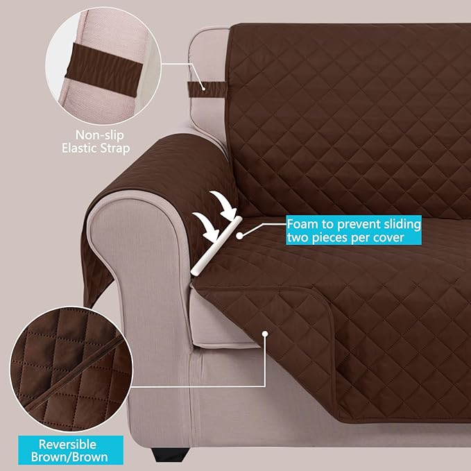 U-NICE HOME 4 Seater Sofa Cover 91 Inch Large Couch Covers for 4 Cushion Couch with Elastic Straps Water Resistant Furniture Protector Cover for Pets Cat (Sofa XX-Large, Brown/Brown)