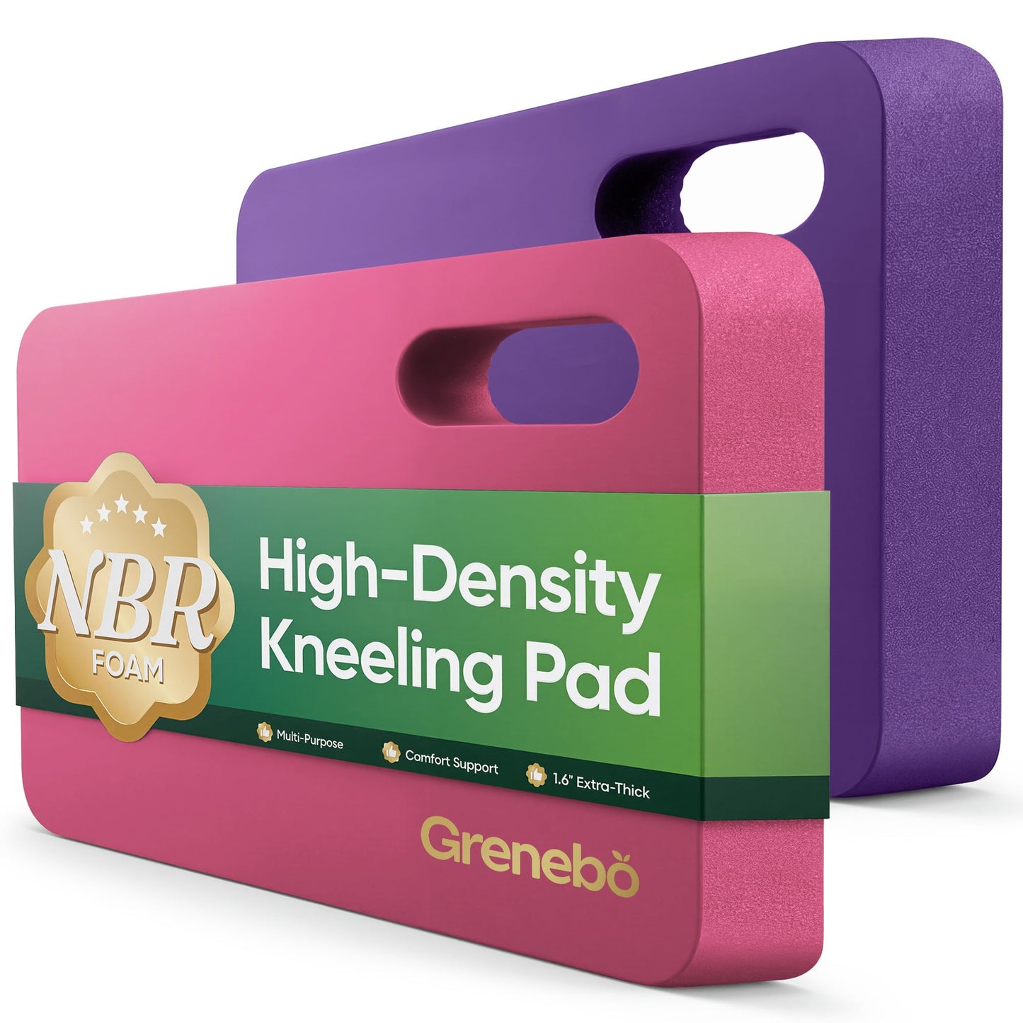 Grenebo High-Density NBR Foam Garden Kneeling Pad, 1.6" Extra Thick Gardening Pads for Kneeling, Ultra Soft Kneeling Pads for Gardening, Work, Exercise, Yoga, 17.3×11×1.6 in (2, Pink Purple)