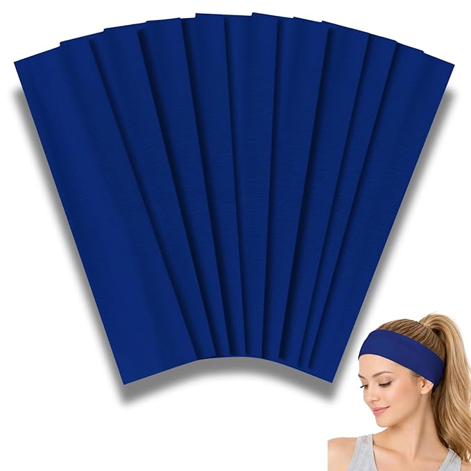 Styla Hair Headbands for Women Stretch Fashion Head Bands 10 Pack Non-Slip Head Wraps Great for Spa, Sports, Yoga, Pilates, Running, Gym Headband, Workouts (Blue)