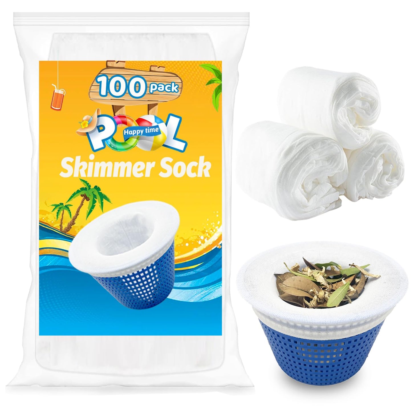 WXFANA 100-Pack Pool Skimmer Socks, Pool Fliter Socks Swimming Pool Skimmer Basket Sock Pool Filter Socks Pool Cleaning Filter Socks Cleans Debris and Leaves for In-Ground or Above Ground Pools