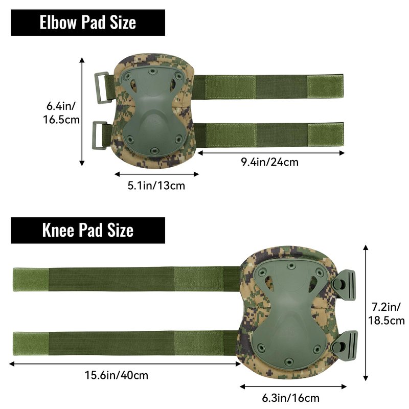 Qavctw Tactical Knee and Elbow Pads Set Protective Gear Knee Pads for Outdoor Sports Combat Paintball CS Cycling Skateboarding Skate Safety Guards Pads