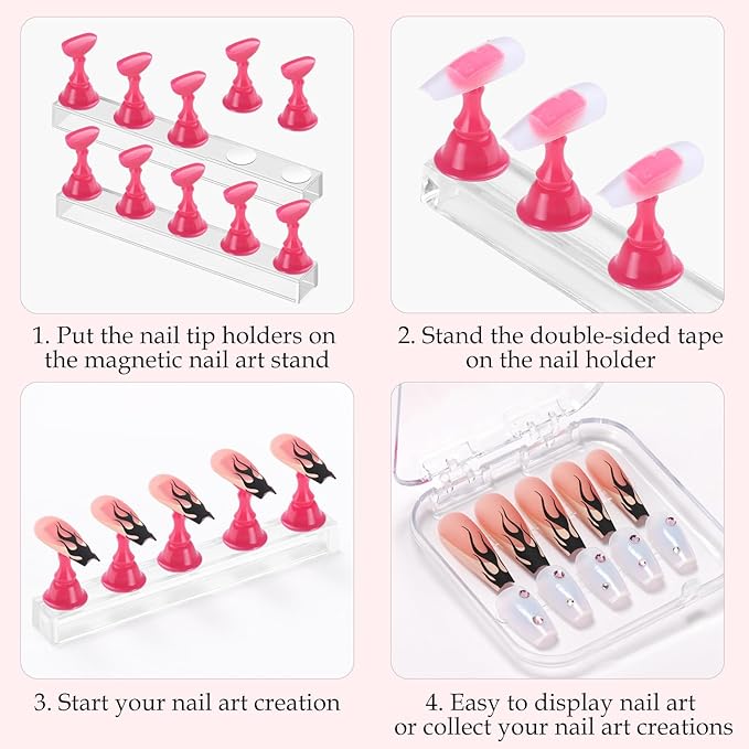 Etercycle Nail Stand Acrylic Nail Art Display Stand Practice Nail Holder for Painting Nails Magnetic Practice Stands with Double-sided Tape For Home DIY Salon Supplies (Rose pink)