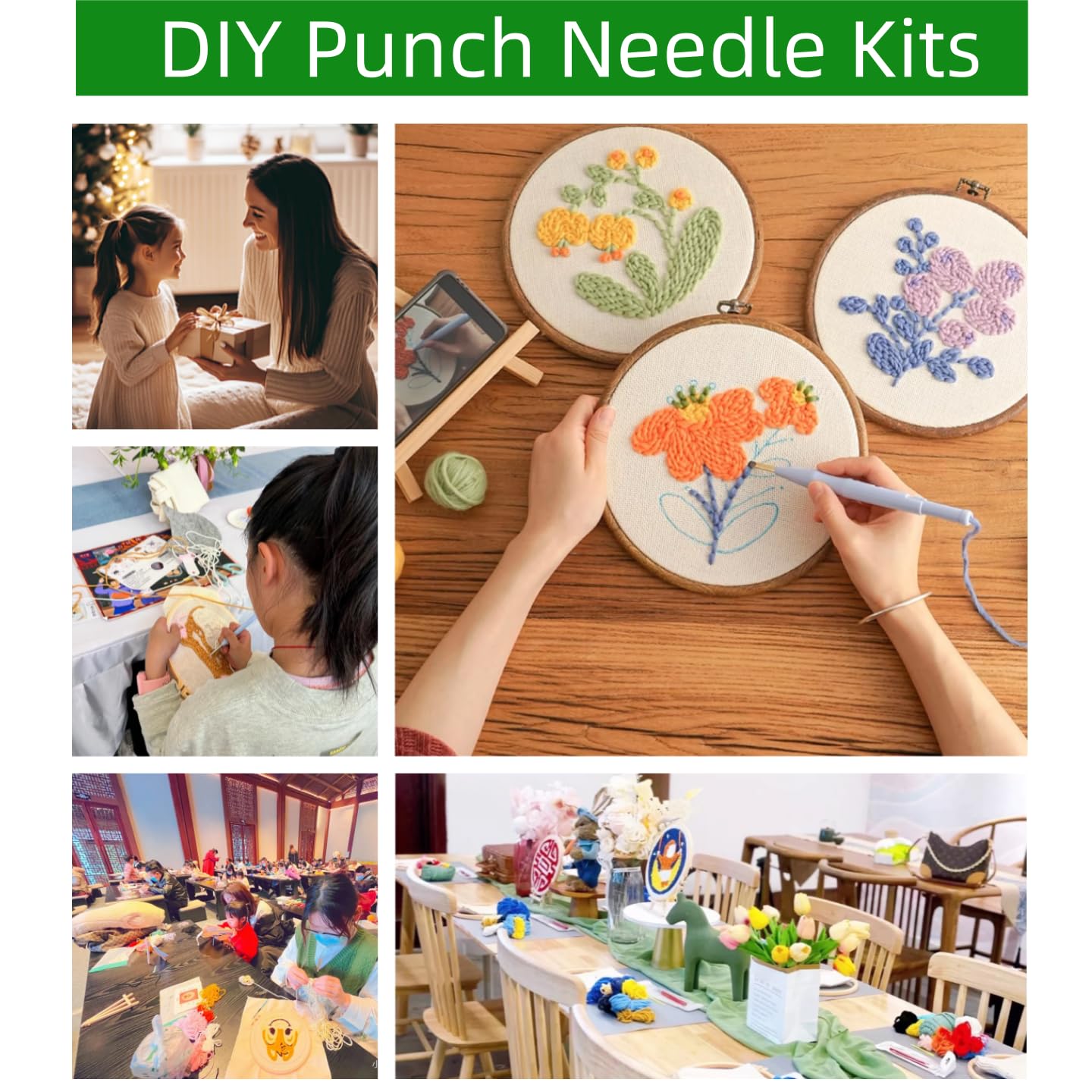 DIY Punch Needle Kits for Beginners Cartoon Grey Elephant Sunset with Hoop Embroidery Punch Needle Starter Craft Set Easy for Adults and Children Festival Gift and Decoration 20x20cm-8