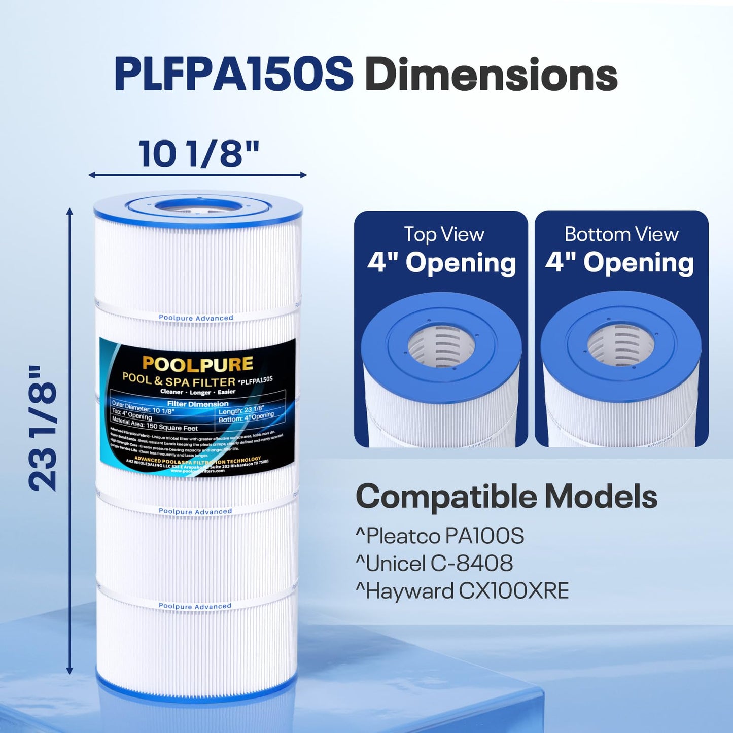 POOLPURE PA150S Pool Filter Replaces Hayward CX150XRE, Hayward SwimClear C150S, PA150S, Ultral-D4, 150 sq.ft Filter Cartridge 1 PACK