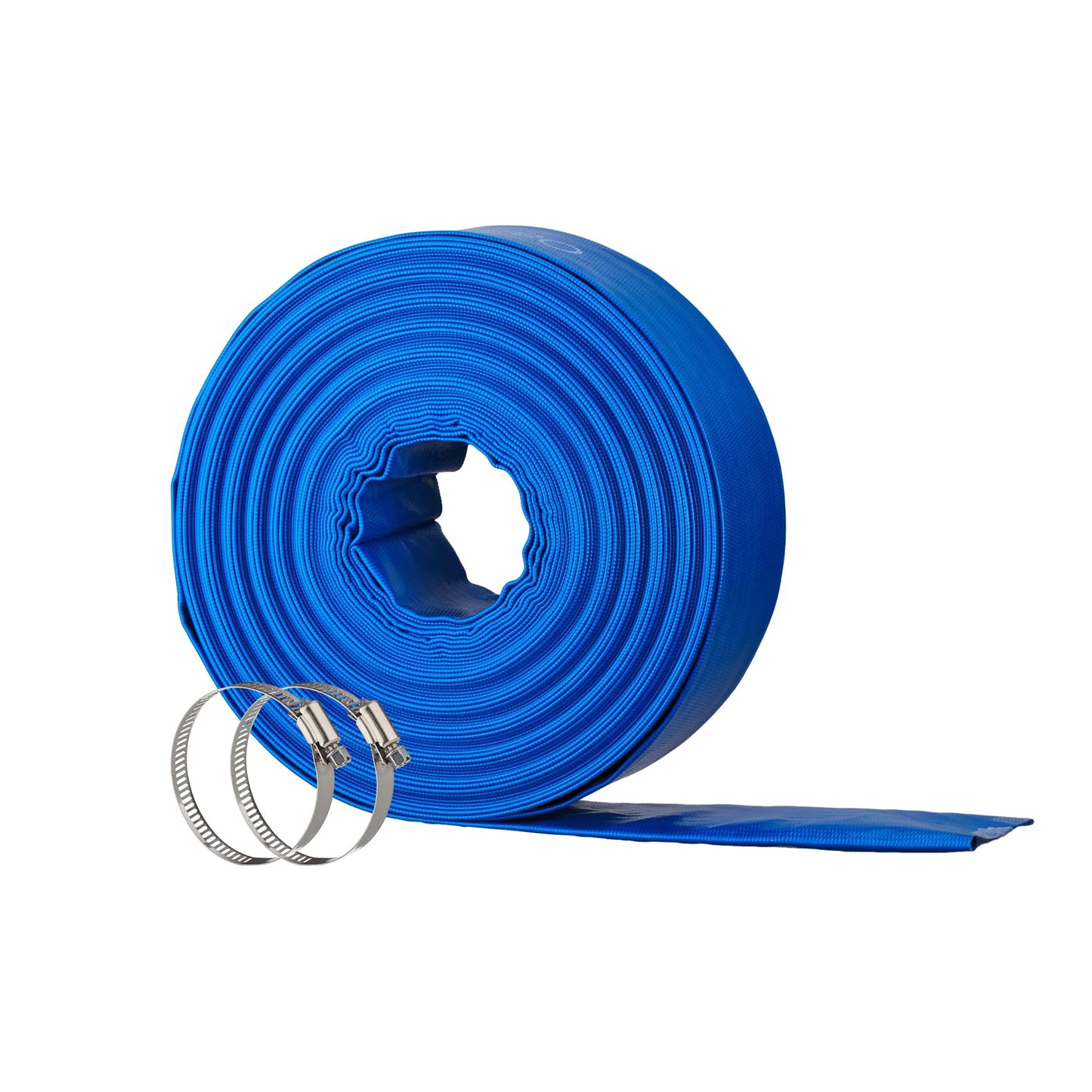 OasisTrim 2" x 50FT Pool Backwash Hose, Heavy-Duty Pool Hose, Lay Flat Discharge Hose, Durable Burst Resistant, Pool Filter Pump Water Drainage, Sump Pump Discharge, with 2 Clamps