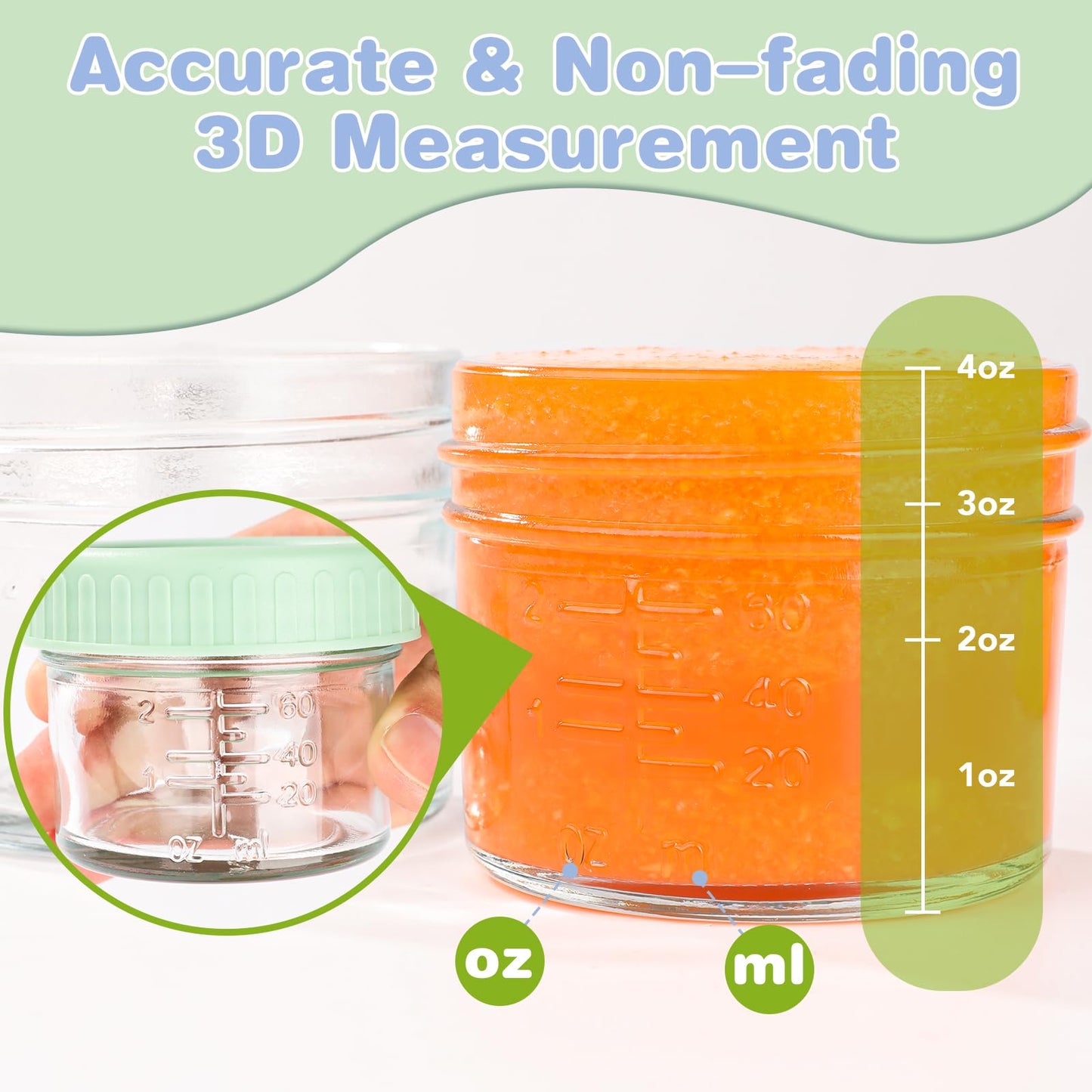 RowinsyDD 40 Pack Glass Baby Food Storage Containers, 4 oz Leakproof Baby Food Jars with Lids, Small Glass Food Containers for Infant Baby, Freezer & Microwave Safe, BPA Free
