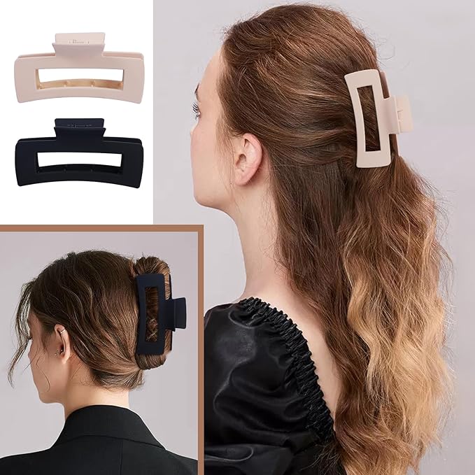 8 Pcs Large Hair Claw Clips 4.1 Inch Non-slip Big Square Matte Hair Claws for Women, Strong Hold Banana Clip for Thick Thin Hair(White/Black)
