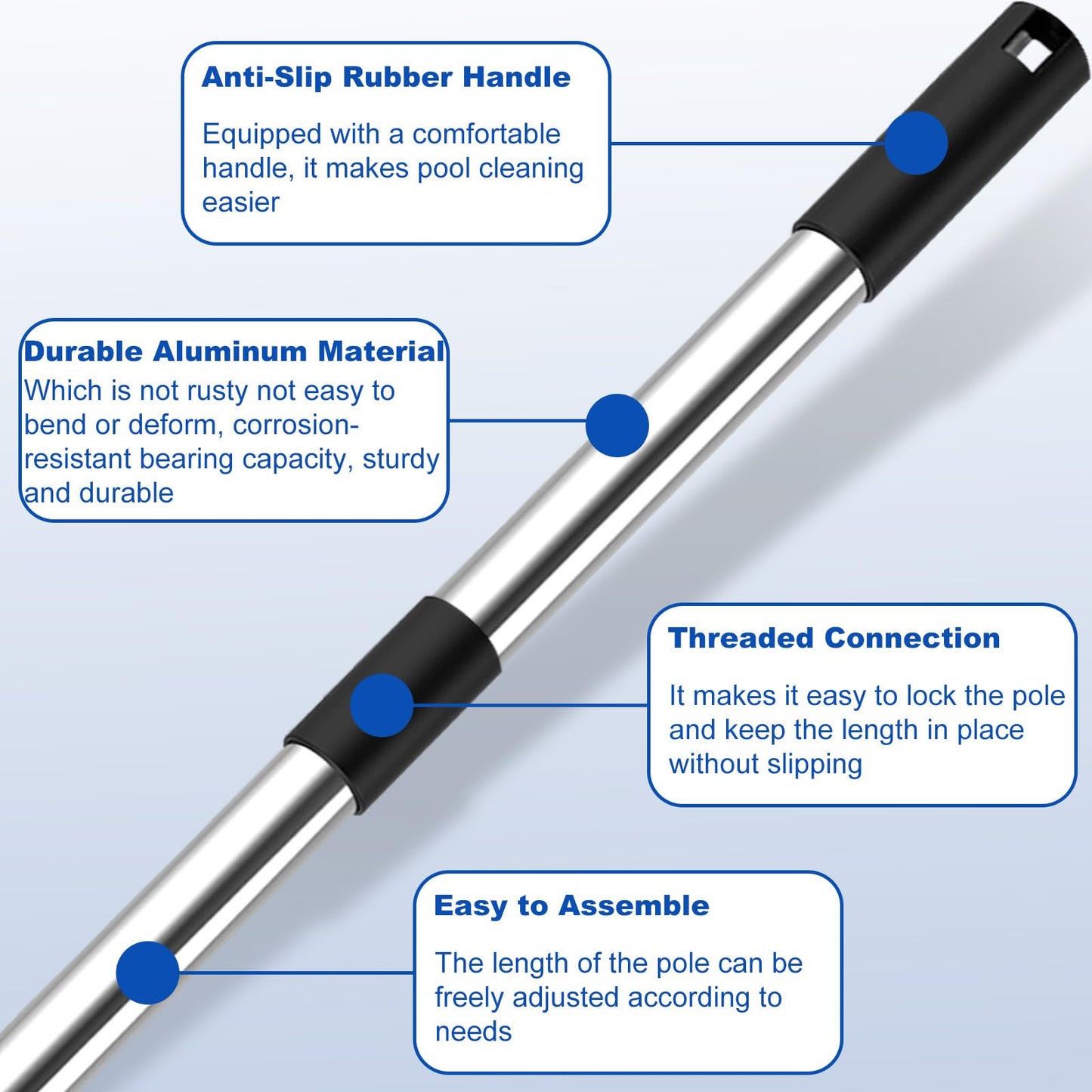 QNFANN Pool Pole Telescopic 12 Ft Heavy Duty, Professional Adjustable Stainless Steel Swimming Pool Pole for Skimmer Net, Brush, Vacuum Head, Strong Grip & Lock, Pool Cleaning Pole, Pool Brush Pole
