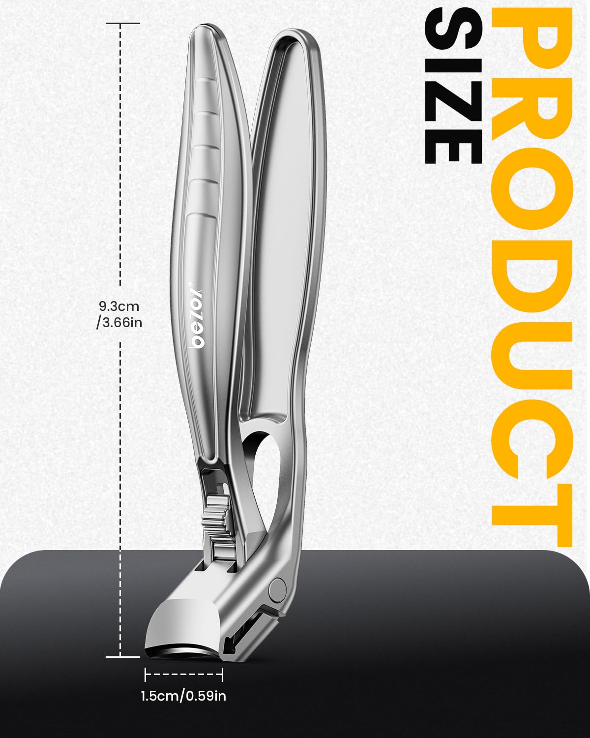 BEZOX Curved Toenail Clippers for Seniors – Safety Lock, Wide Opening, and Anti-Slip Grip Nail Clipper for Thick Nails - Silver