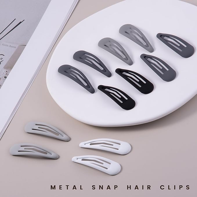 Small Hair Barrettes For Women No Slip Metal Snap Clips For Thin And Fine Hair,Matte Black Gray White,20 PCS,1.97 x 0.5 Inch.
