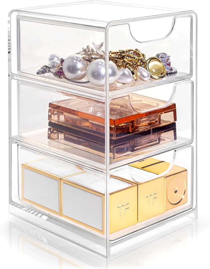 Small Desk Organizer with Drawer, Desktop Organization for Office Supplies, Jewelry Storage Box