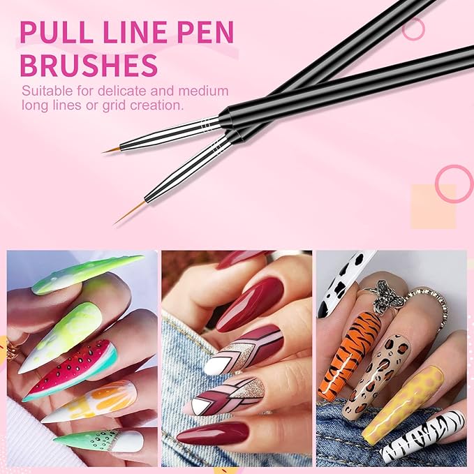SAVILAND Nail Art Brushes Set - 6pcs Double-End Nail Art Tools Professional Nail Art Kit Dotting Tools Line Pen Painting Brushes for Gel Polish Nail Design French Manicure
