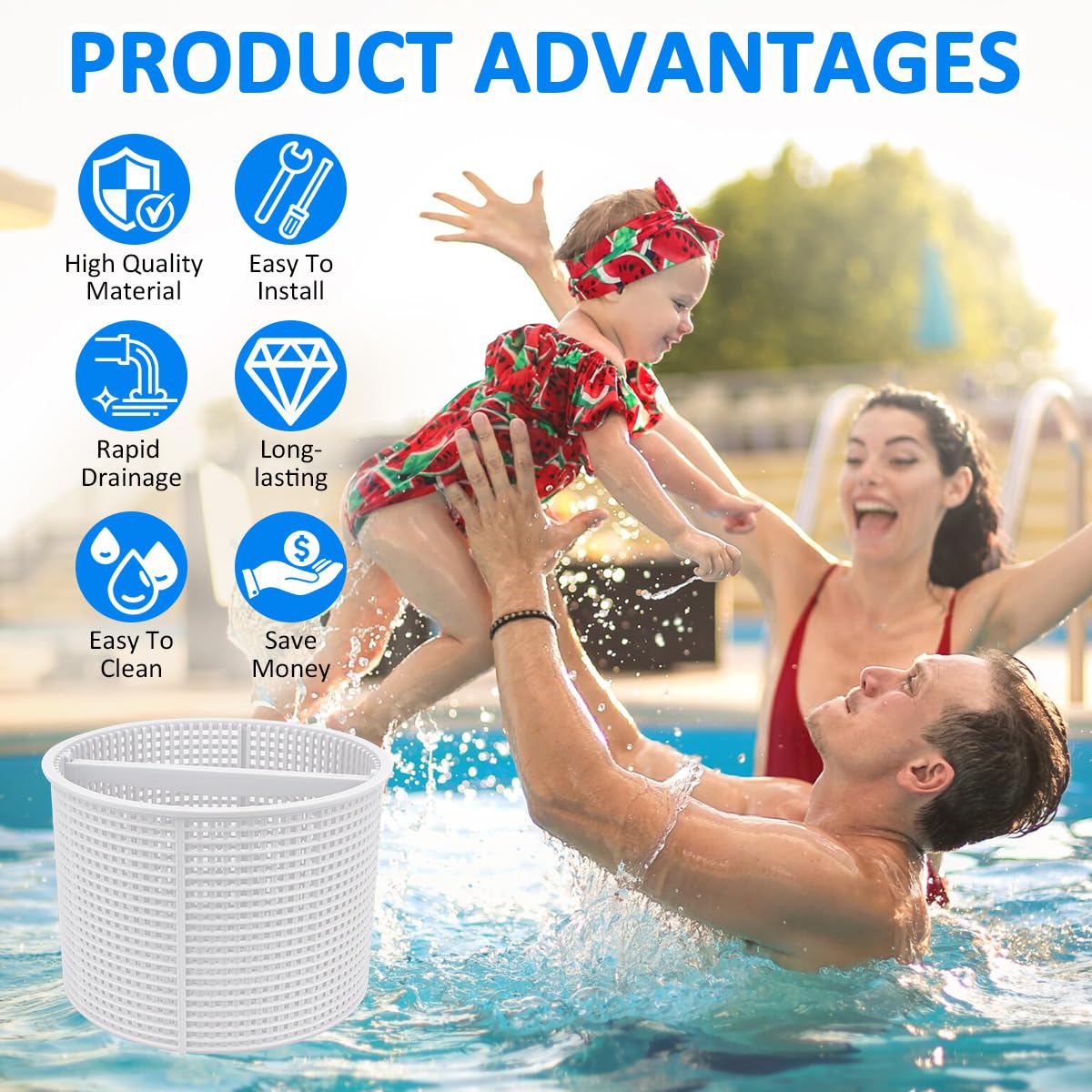 Rushinghorse SPX1082CA 7" Pool Skimmer Basket Replacement, for Hayward Swimming Pool Skimmer SPX1082CA & Aladdin B-152 Skimmer SP1082 SP1083 SP1084 1085 1086 SP1075 Series Skimmers Basket