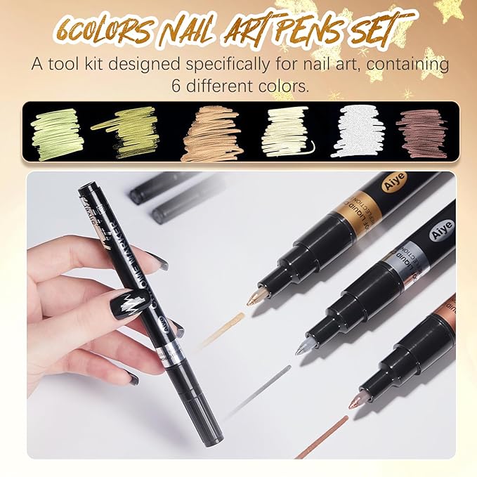 Nail Art Pens, Nail Polish Pens Set Nail Chrome Eraser Pen Drawing Painting Point Liner Pens With Eraser Pen, Waterproof and Quick-drying Nail for DIY Nails Art Design