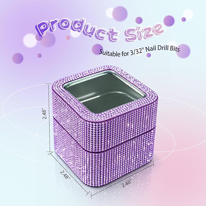 Nail Drill Bit Holder, Dustproof Rhinestones Drill Bit Organizer Case 30 Holes Efile Nail Tech Bits Storage Container Box Manicure Tools E file Accessories Collector for Salon, Travel, Home(Only Box)