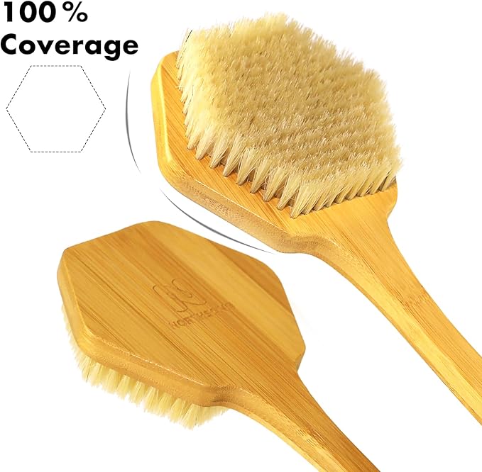 NORTHSONG Large Head Bath Brush, 17.72" Extra-Long Curved Bamboo Handle & Boar Bristles, Back Scrubber for Exfoliating - Ideal for Elderly, Shoulder Pain, Gift Ready