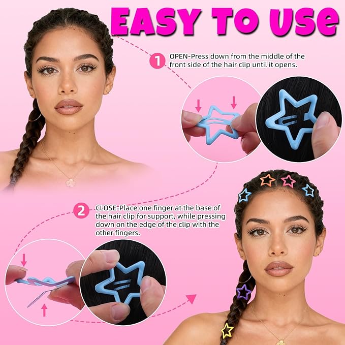 100 PCS Colorful Hair Clips, 1.18 Inch Y2K Accessories Star Hair Clips, Non-Slip Snap Small Star Colorful Barrettes Accessories for Girls Women, Fashion Cool Ornament Set for Rave Decor