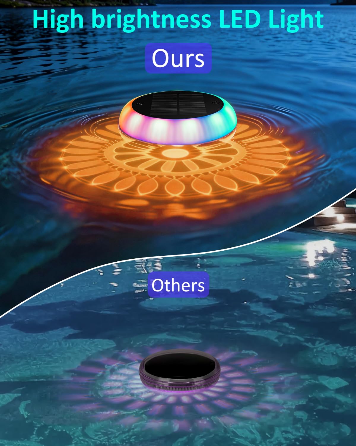 Yogaret Solar Floating Pool Lights - Pool Lights, 18 RGB Lighting Modes, IP68 Waterproof, for Inground and Above Ground Pool, Pool Party, Bathroom, Bathtub, Garden, Pond Decor（2Pcs）