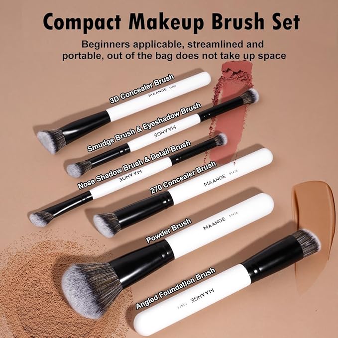 MAANGE 6 PCS Foundation Contour Conceal Brush Set, Makeup Brushes, Eyeshadow Concealer Brushes, Double Sided Blending Eyebrow Brush Professional Face brushes Set Tools, For Liquid, Cream, Loose Powder