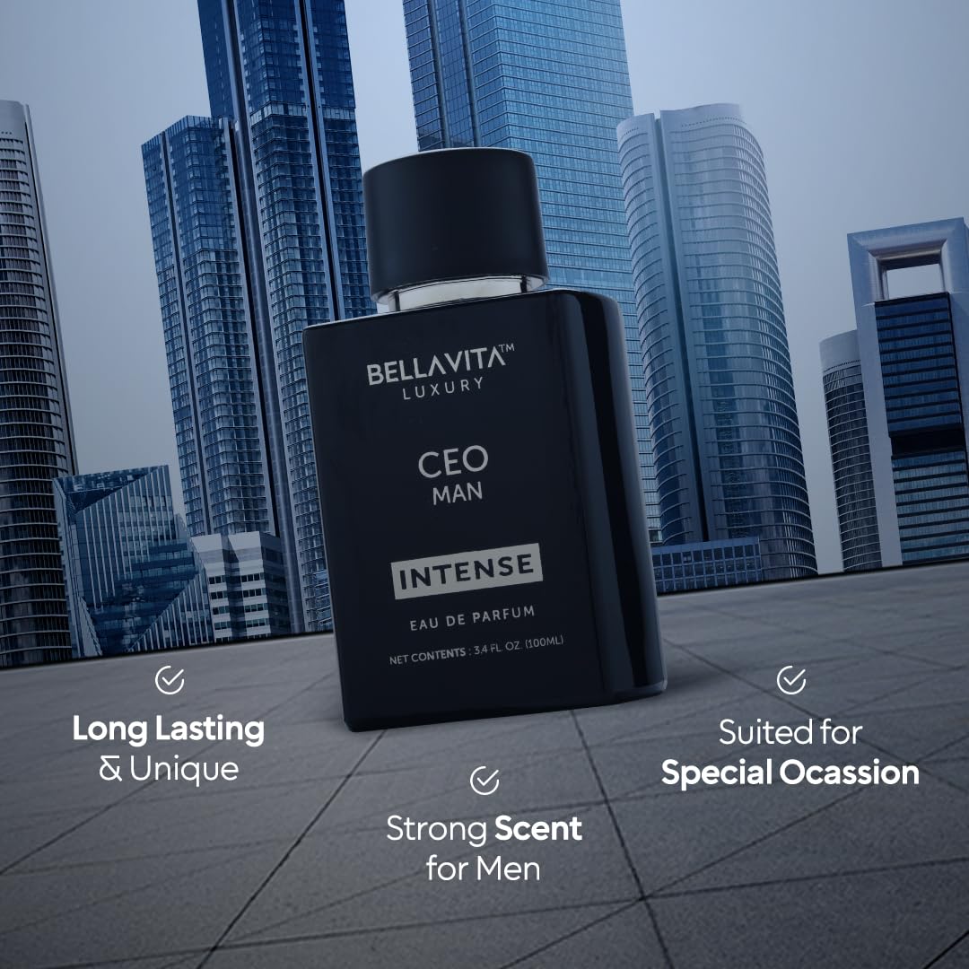 Bellavita Luxury CEO MAN INTENSE Eau de Parfum | 100 ml (3.4 fl.oz.) | Perfume for Men | Aromatic, Lavender, Carnation, and Musk Notes | Long Lasting Men's Fragrance