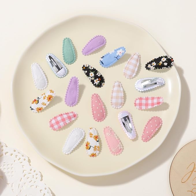 20 PCS Snap Toddler Hair Clips - Flower Patterns, Wrapped Mini Barrettes, Cute Hair Accessories for Girls and Infants