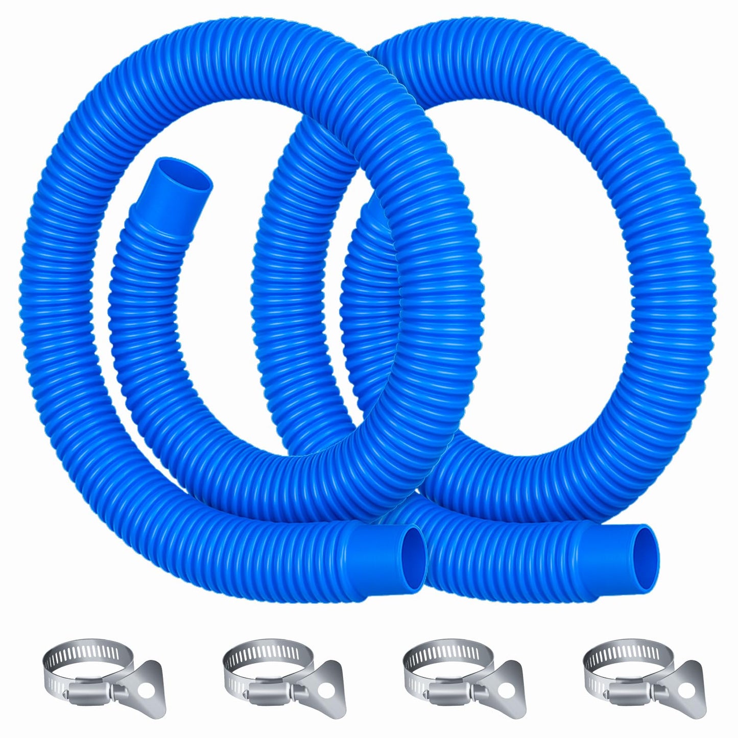 Homyplaza Replacement Pool Hoses for Above Ground Pools, 2 Pack, 1-1/4" Diameter x 59" Length, Includes 4 Metal Clamps, Compatible with All 1.25" Pool Filter Pumps