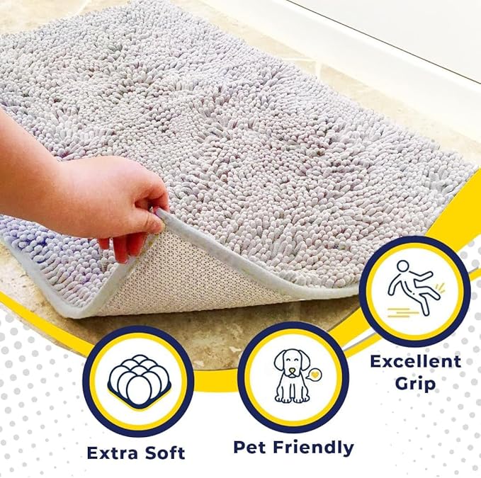 Muddy Mat® | Super Absorbent Door Mat Indoor, Microfiber Quick Dry Chenille Entryway Rug, Non-Slip Front Door Mat, Indoor Mats for Entryway, Machine Washable Pet Rug, White 16"x24"