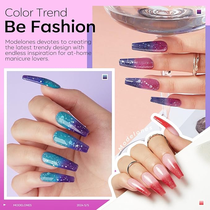 modelones Color Changing Gel Nail Polish Set, 6 Colors 2026 Red Pink Glitter Blue Purple Mood Temperature Change Nail Polish Gel Set Soak Off Nail Art Gel DIY Salon Manicure Gift
