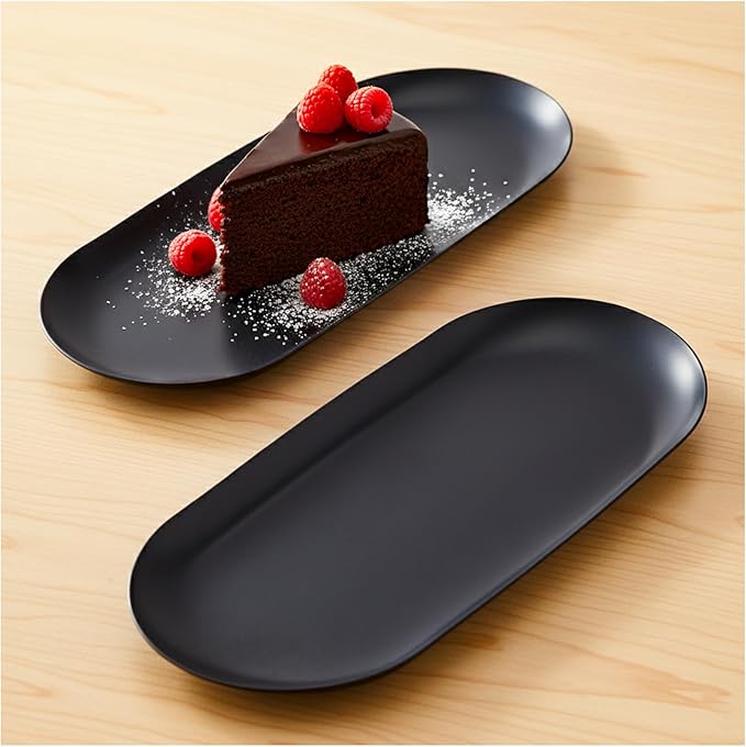 2PACK Black Decorative Tray,Oval Stainless Steel Trays, Decorative Tray for Jewelry Dish Cosmetics Organizer Bathroom Clutter Serving Platter (Black, 7 in)