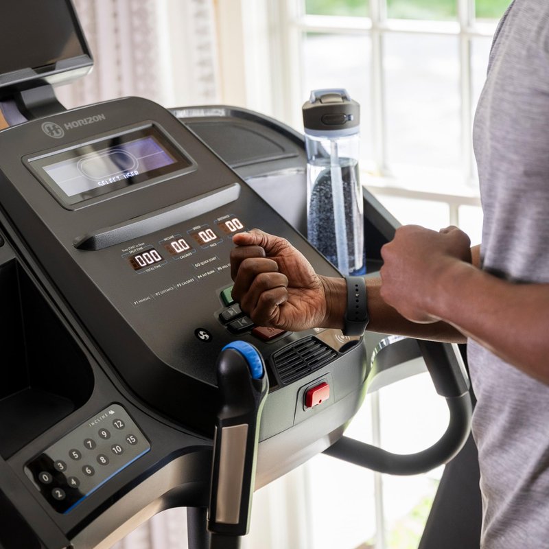 Horizon Fitness 7.0AT Treadmill, Black, Heavy Duty, LCD Display, Built-in Speakers, Heart Rate Monitor, USB Charging Port, Wheeled