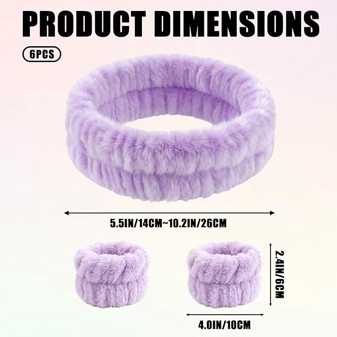 2 Pack Spa Headband and Wristband Set, 2 Hairbands & 4 Wrist Cuffs for Face Washing, Skincare, Makeup, Microfiber Absorbent Wrist Towels and Face Wash Headbands for Women Girls