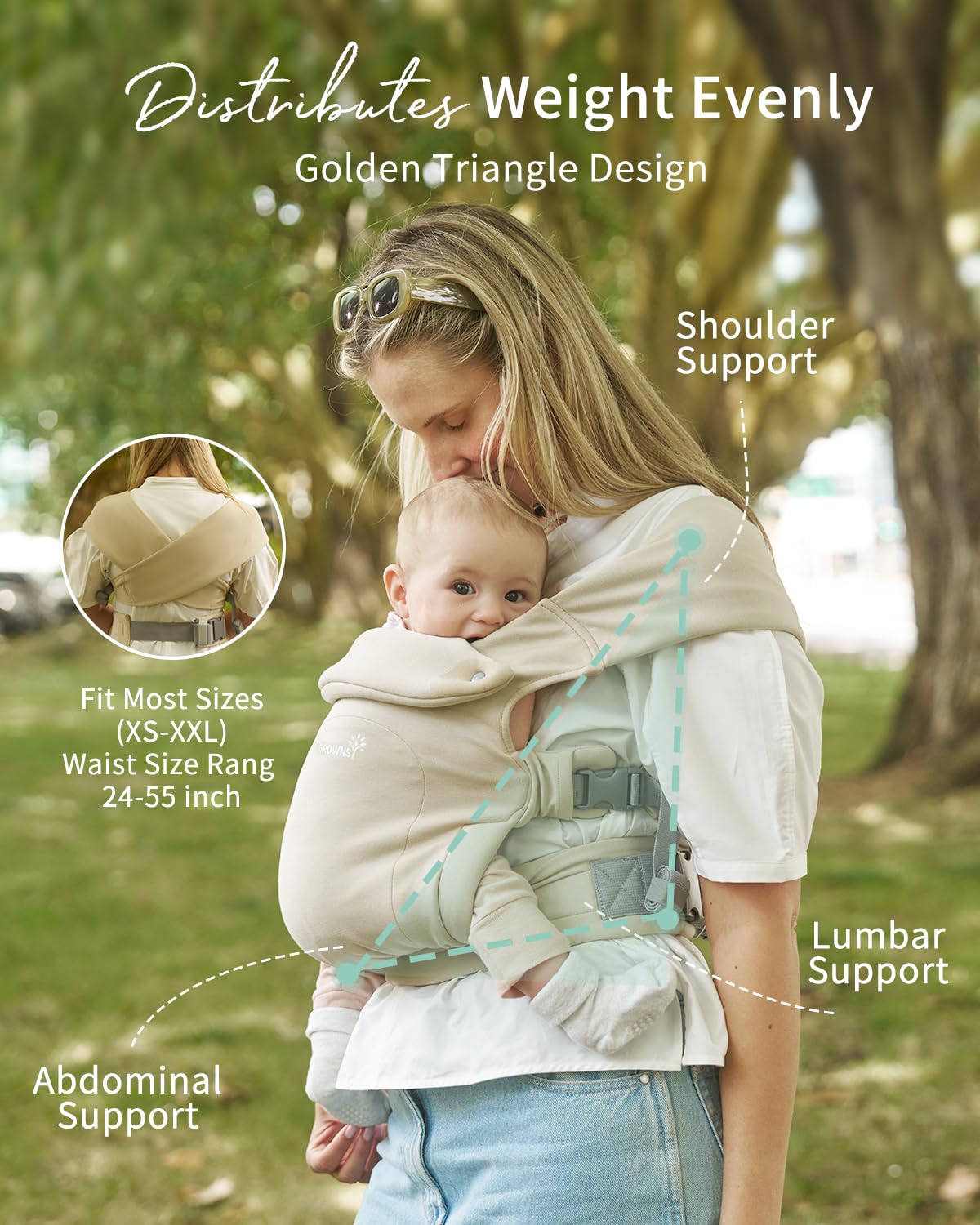 GROWNSY Baby Carrier, Cozy Newborn Carrier, Ergonomic Baby Wraps Carrier Newborn to Toddler with Head Support, Cream