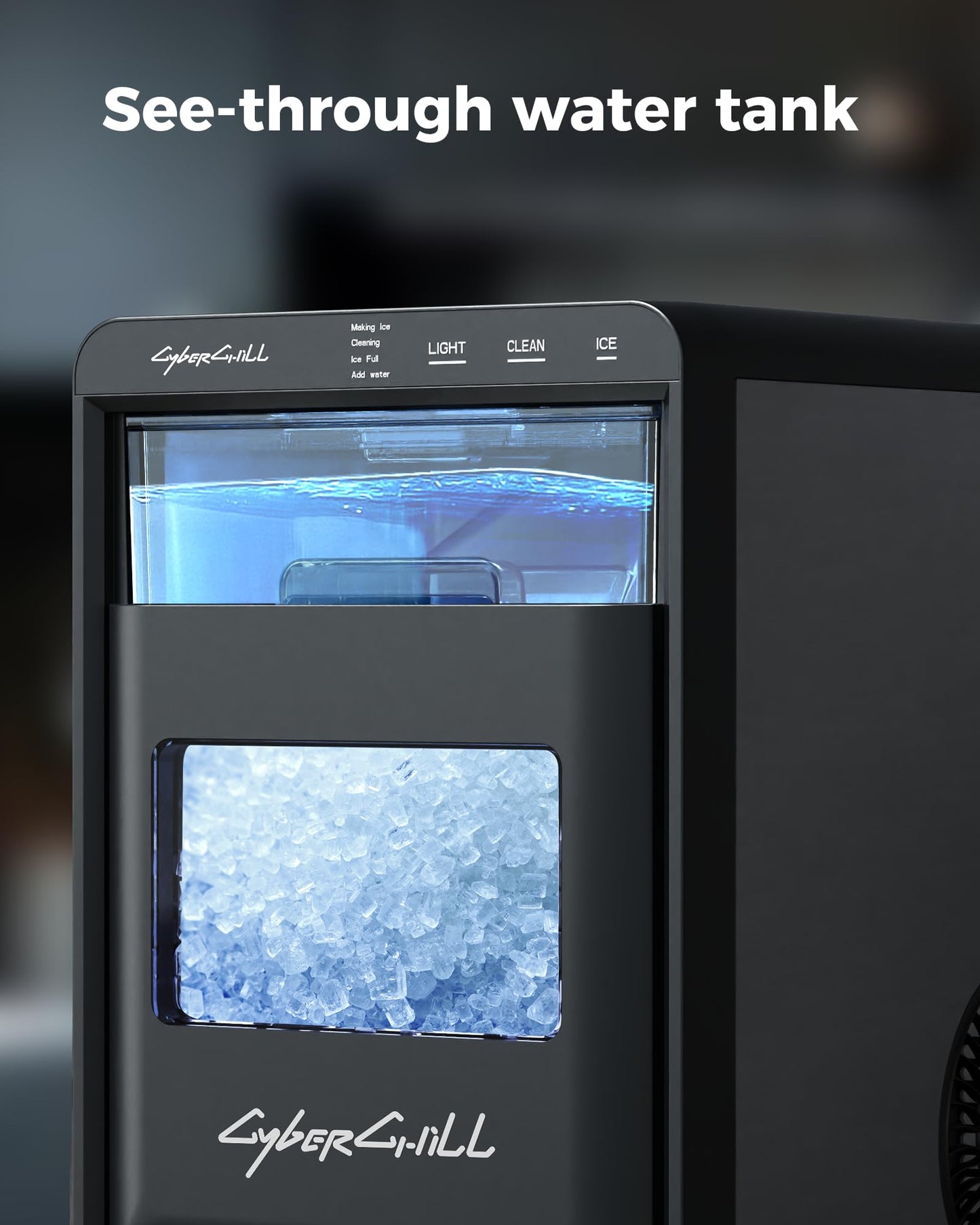 CyberChill Nugget Ice Maker Countertop 44lbs Per Day Pebble Sonic Ice Makers Machine Chewable Pellet Ice with Self-Cleaning Removable Water Tank See Through Window for Home/Kitchen/Office