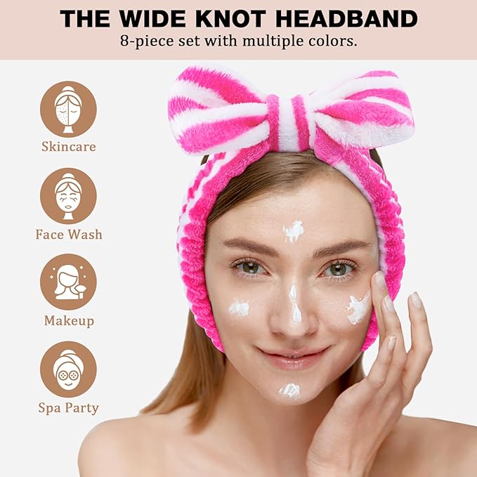 YOOVR 8pcs Spa Headband, Mothers Day Gifts Bulk, Stocking Stuffers for Teen Girls Women, Skincare Makeup Face Wash Headband, Hair Accessories, Party Favors for Adult, Easter Baskets Stuffers (Candy)