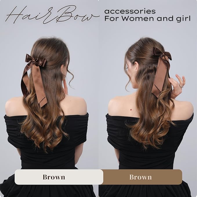 LuSeren 2 PCS Double Layer Hair Bows Brown Hair Ribbon Clips Ponytail Holder Accessories for Women Girls Toddlers Teens Kids