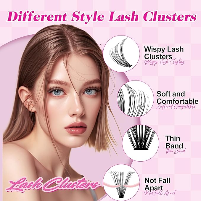 FADLASH Lash Clusters 546PCS Wispy Eyelash Clusters 30D+40D+50D+60D Individual Natural Lash Extensions 8-16mm Soft Thin Band DIY at Home