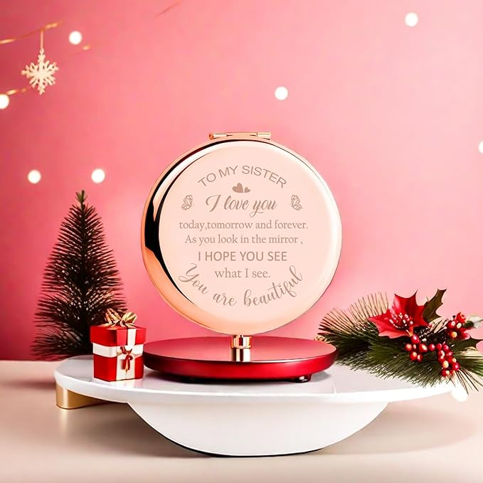 Sister Birthday Gifts Compact Mirror, Sisters Gifts from Sister, Birthday Gifts for Sister from Sister Brother Friend for Her